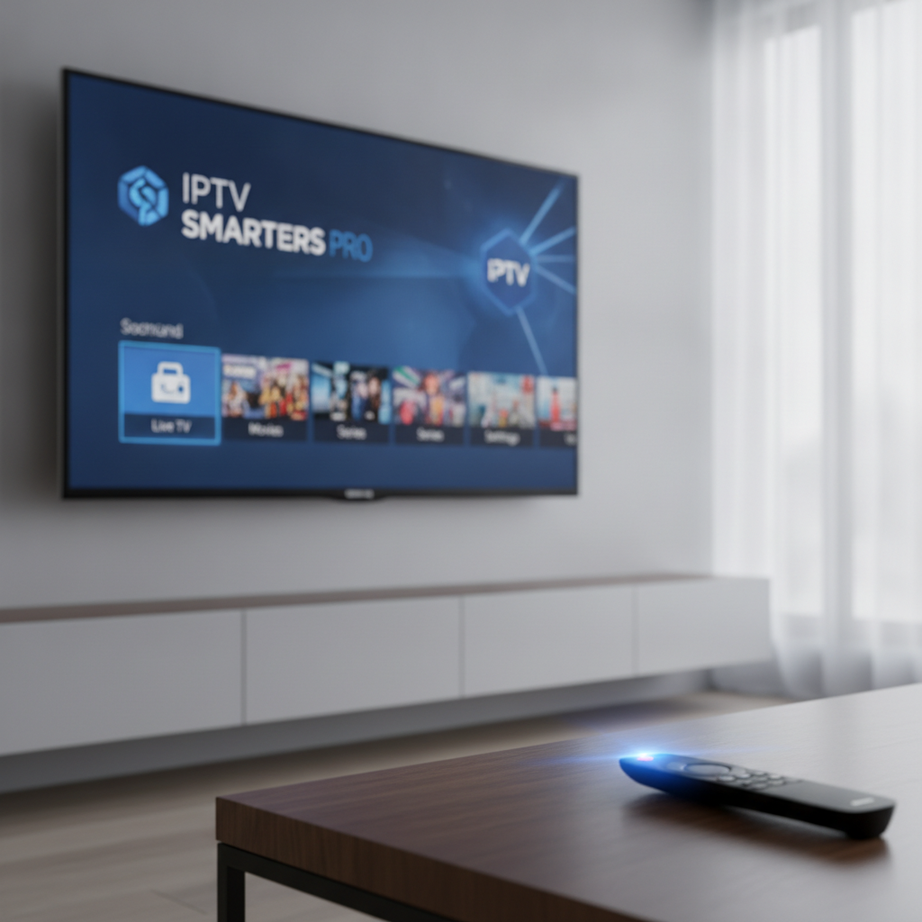 IPTV Smarters Pro App auf einem Samsung Smart TV mit Senderliste im Hintergrund